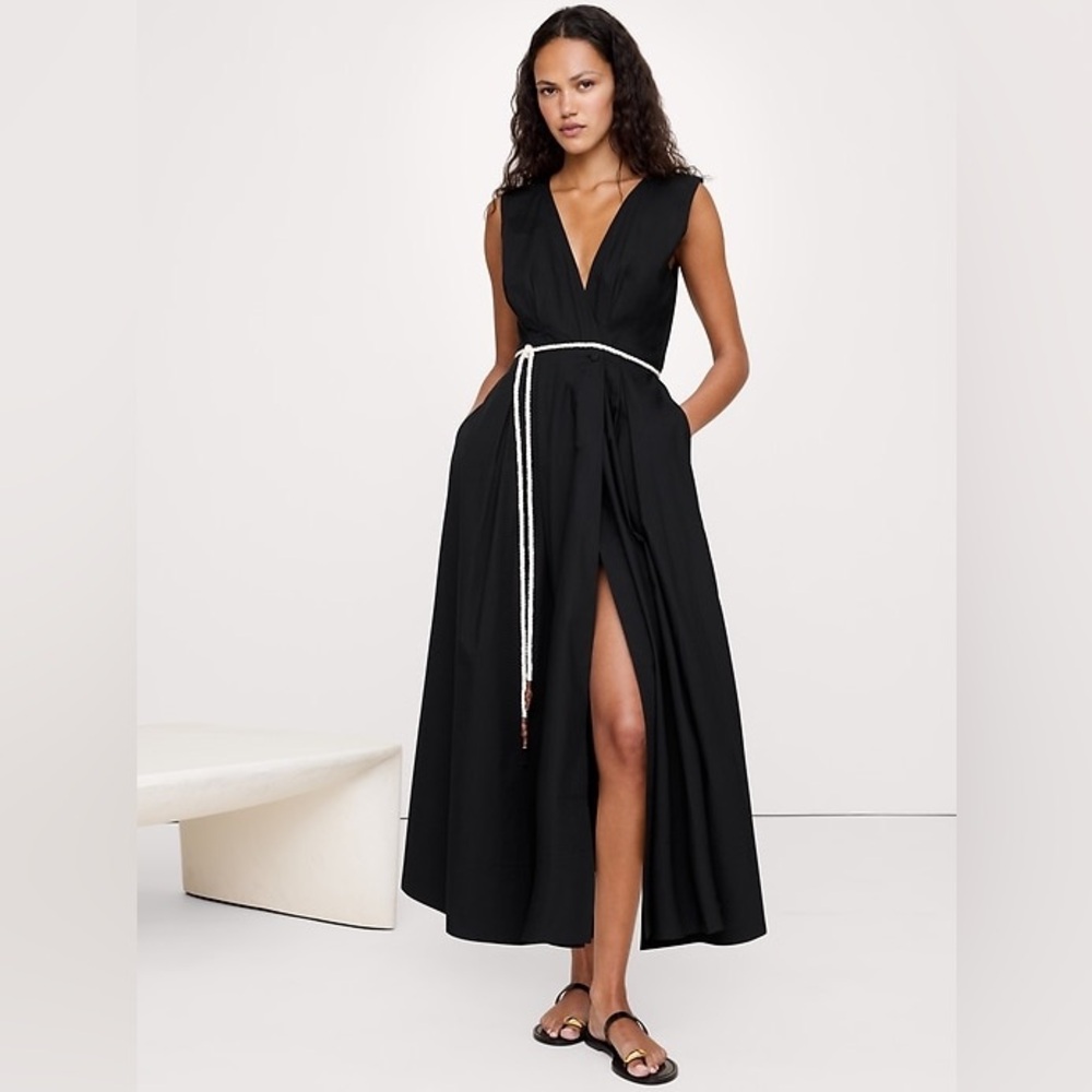 BANANA REPUBLIC COTTON POPLIN WRAP MAXI DRESS